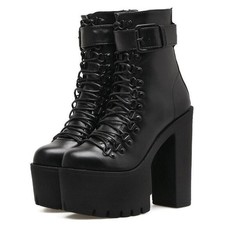 Women's High Heels Platform Lace Up Zip Ankle Boots Punk Casual Party Prom Shoes