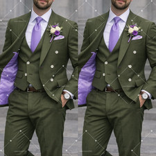 Olive Green Men's Suit Peak Lapel Gooomman 3Pcs Business Formal Tuxedo Jacket