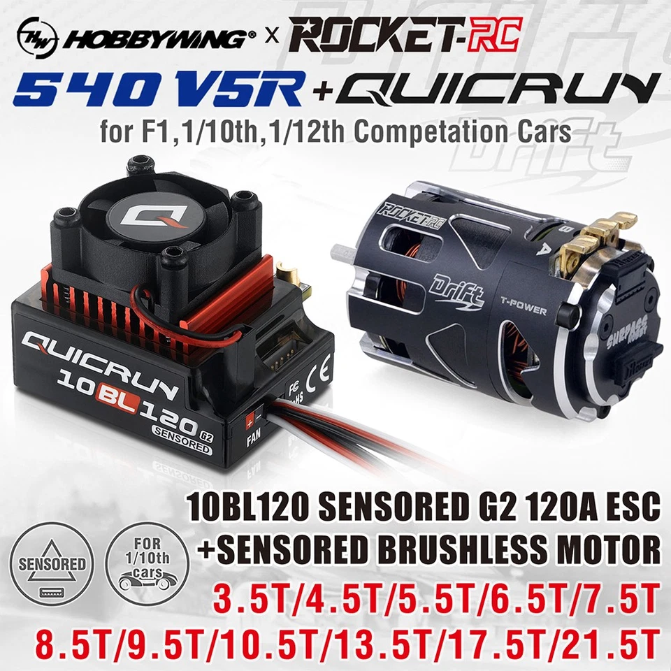 Hobbywing 120A ESC Rocket 540 Motor Sensored Brushless Combo for 1/10 RC Car - Bild 3 von 4