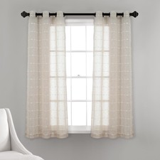 Farmhouse Window Curtain, Textured, 160 x 96.5 cm, Beige, 1 Pair