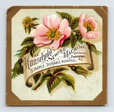 Household Sewing Machine Dog Rose Victorian Trade Card 1890s 3.25" x 3.25"