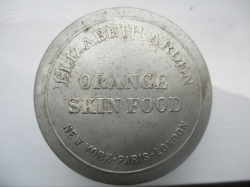 VINTAGE NEW YORK-PARIS-LONDON ELIZABETH ARDEN ORANGE SKIN FOOD CREAM ALLOY TIN