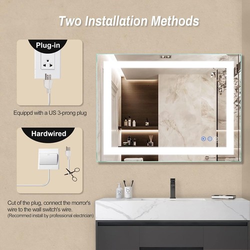 Dimmable LED Bathroom Mirror 36" x 28" - Anti-Fog & Adjustable Color Temperature - Picture 7 of 11
