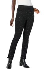 Nina Leonard Women's Rhinestone Slim Leg Pant Black