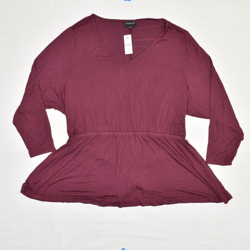 NEW Lane Bryant Women V Neck Long Sleeve Solid Rayon Red Plus Size 26/28 - 第 2/8 張圖片