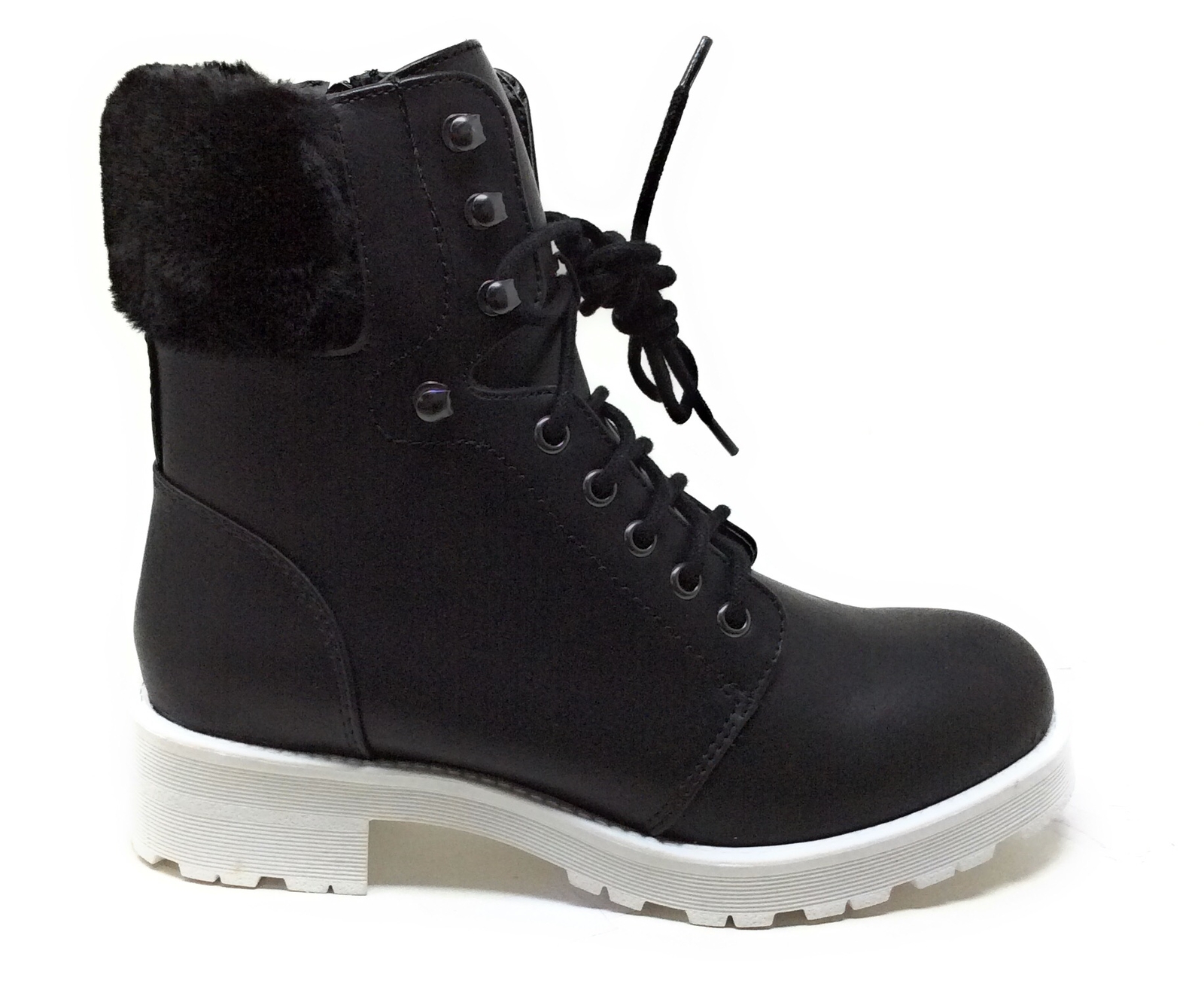 MIA Shoes Womens Abel Lace Up Ankle Boots Fur Lined Black White Size 8.5 M