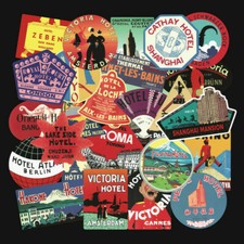 Lote de 56 calcomanías retro vintage de viaje de hotel bomba monopatín equipaje paquete
