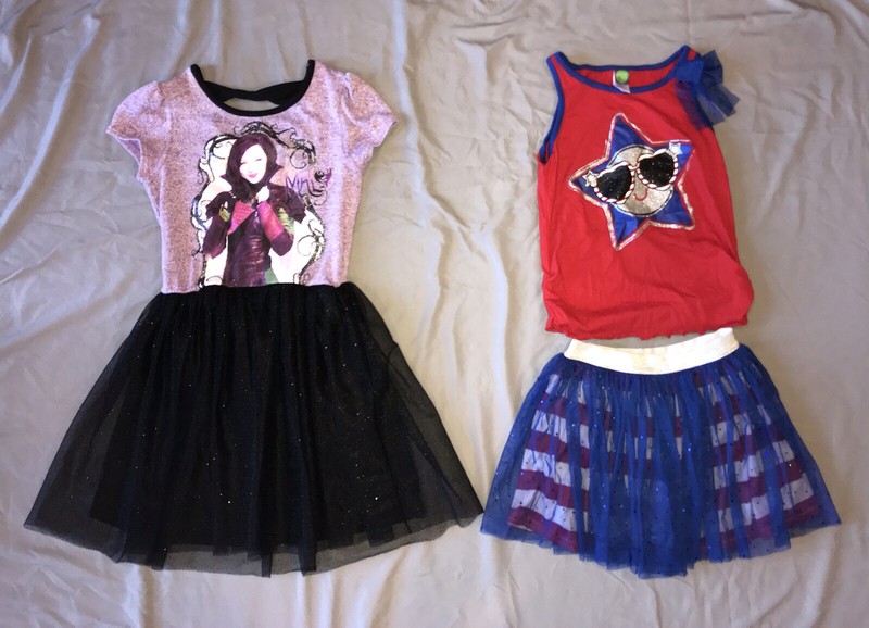 EUC Lot of 2 Dresses Disney Descendants Mal 4th of July Purple Red SZ 10-12
