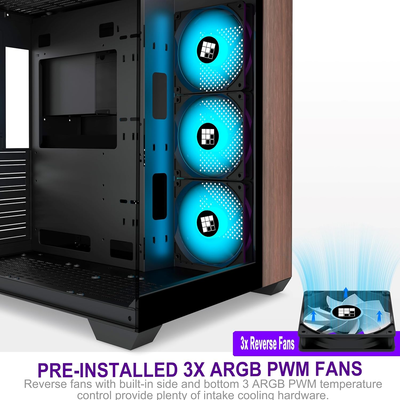Case PC Gaming ATX Mid-Tower FOIFKIN F3 Nero, Con 3 Ventole ARGB PWM, Vetro Temperato 270°, Porta USB Type-C