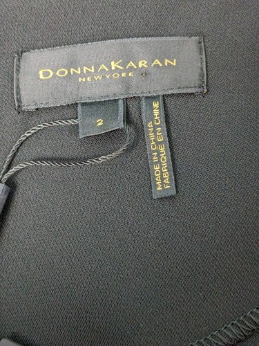 Donna Karan New York Size 2 Black Dress Pleat Detail Sleeve Gold Zip - Picture 7 of 8