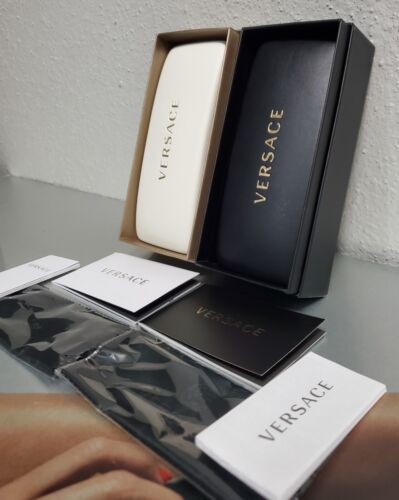 VERSACE Schwarz & Weiß Leder Hart CLAMSHELL MEDIUM Brille Etuis: NEU - Bild 4 von 14
