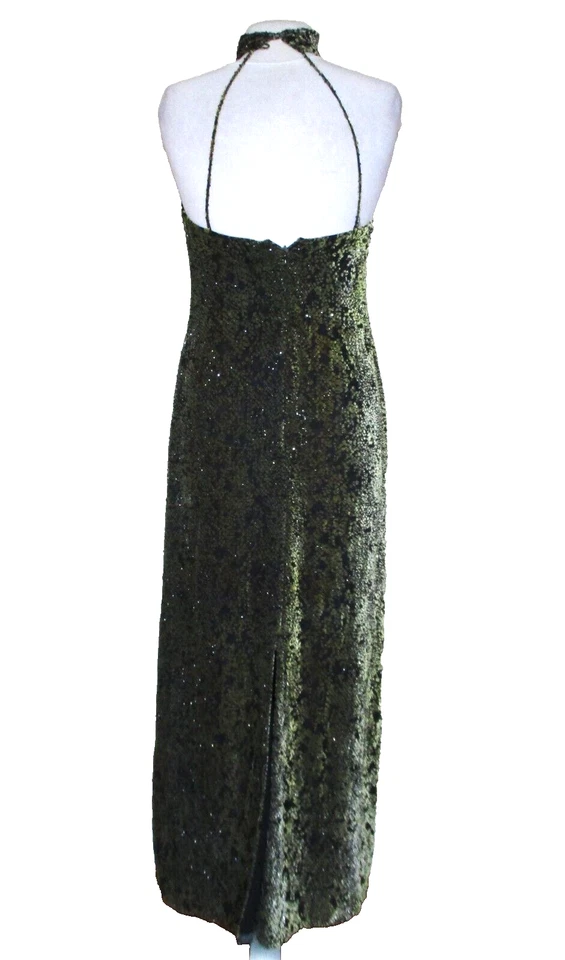 VESTIDO KAY UNGER VINTAGE 2 MUJER NEGRO OLIVA SEDA BLD FLOCADO TERCIOPELO BURNOUT Foto 4 de 4