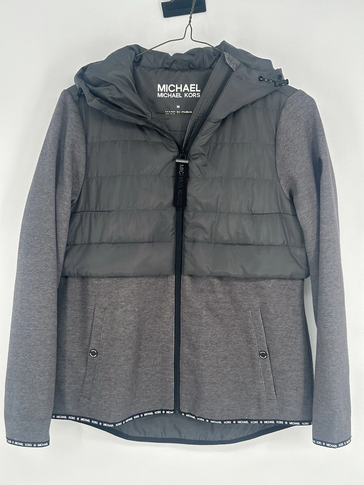 MICHAEL KORS Giacca donna con cappuccio trapuntata maglia zip davanti grigio taglia media M