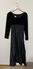Vintage Mod Empire Waist Formal/ Prom Maxi Dress Black Velvet Taffeta Goth