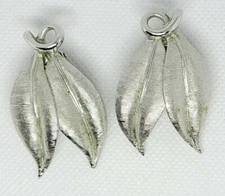 Emmons Leaf Earring Set Silver Tone Clip Ons Vintage Signed 