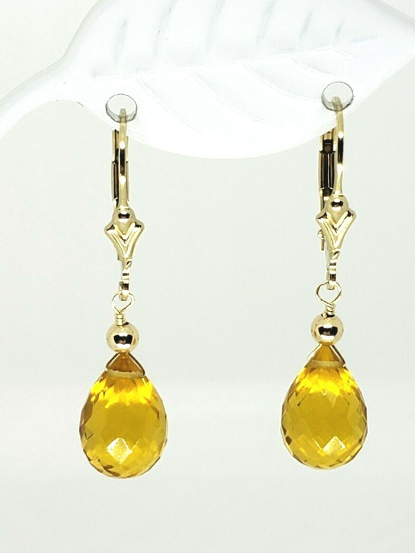 14k Yellow Gold Filled Citrine Briolette Drop Dangle Earrings
