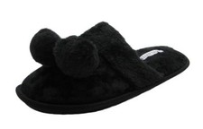 Ellen Tracy Velvet Ladies House Slippers w/Pompom  Faux Fur Cuff