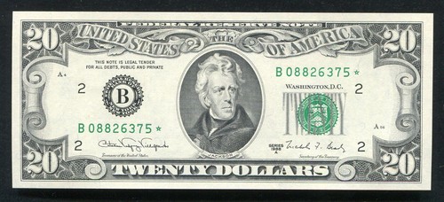 FR. 2076-B* 1988-A $20 *STAR* FRN FEDERAL RESERVE NOTE NEW YORK, NY GEM UNC (N) - Picture 1 of 2