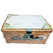 Wicker Picnic Basket for 2, Insulated Cooler, Ceramic Plates, Utensils  Glasses