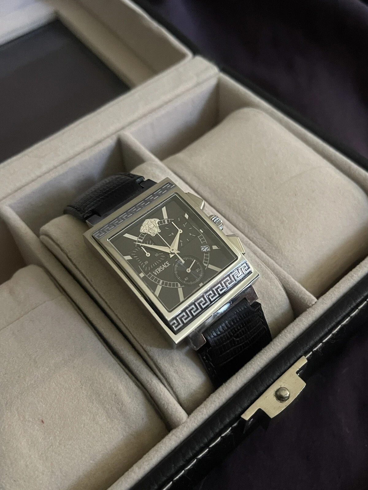 Orologio cronografo svizzero classico Versace Landmark Tank Lizzard Band Ultra Raro