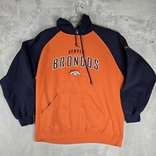 Denver Broncos Hoodie Sweatshirt Men Large Orange Pullover NFL Reebok Y2K