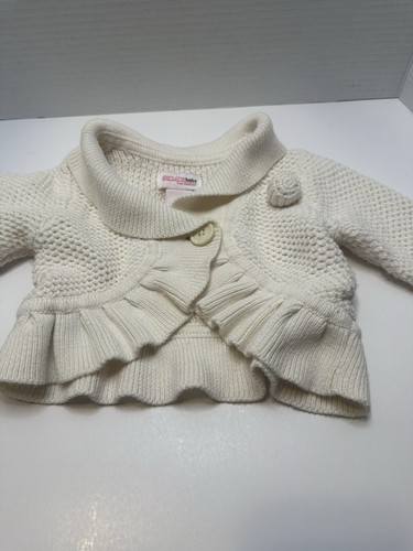 Genuine Baby By Oshkosh Cream Ruffle Knit Cardigan W/Rosette 6M - Picture 3 of 7