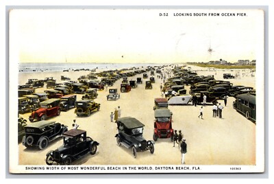 View South From Pier Cars on Beach Daytona Florida FL UNP WB Postcard V25