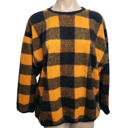 Vintage Objects Dart Black Yellow Checkered Print Sweater Made In USA