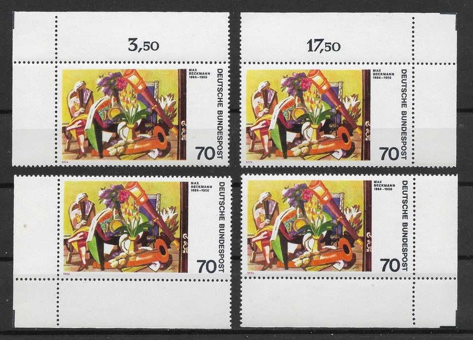 Bund 1974 ** 4x Mi 822 Expressionismus 70Pf vom Eckrand Ecke oben unten (1693G) - Bild 1 von 4