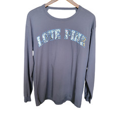 PINK by Victoria's Secret Longsleeve Sequin Shirt Womens Large Gray Low Cut Back