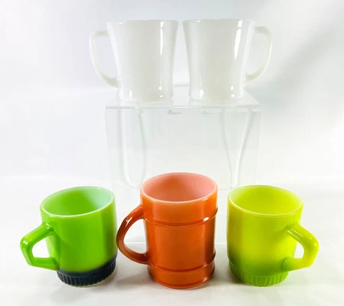 VTG Fire King Coffee Mugs Barrel-Milk Glass & +2 more Anchor Hocking Lot of 5