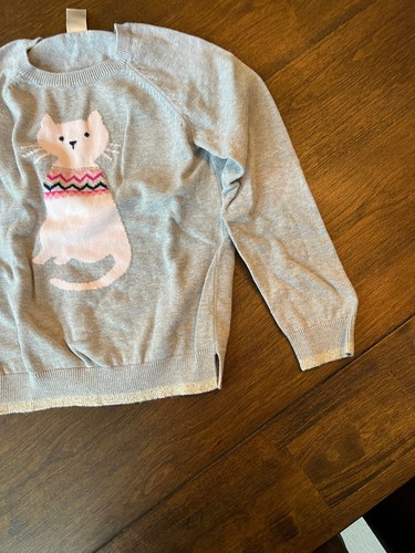 Oshkosh Girls Gray Pink White Cat Sweater Size 6x - Picture 5 of 6