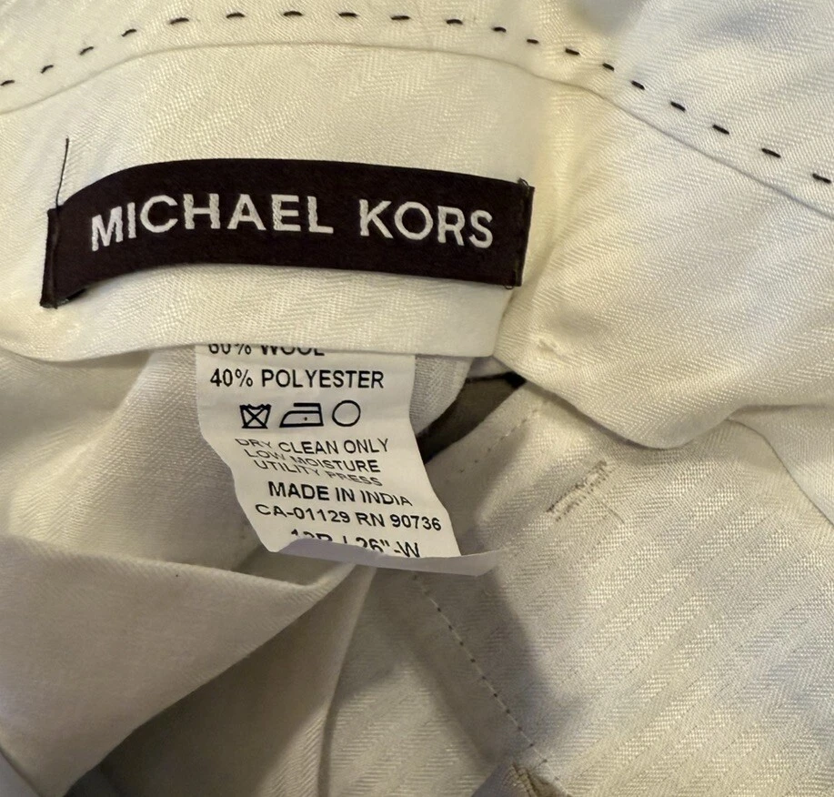 Pantalón de vestir Michael Kors para niños mezcla de lana tostada bolsillos delanteros planos talla 12R-26 cintura Foto 3 de 4