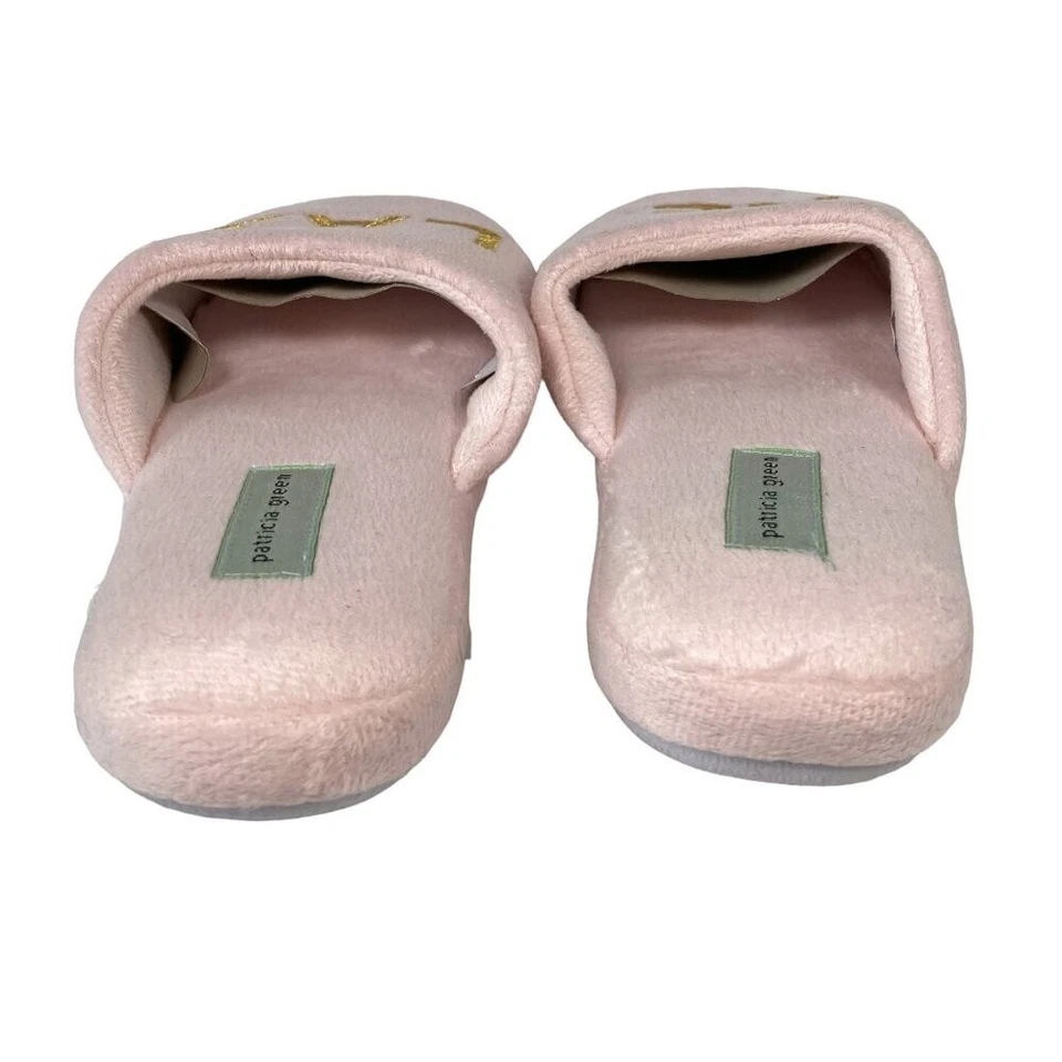 Patricia Green Relax Slide Slippers, Size XL (10), Pink w Gold, Plush Velour - Image 3 of 4