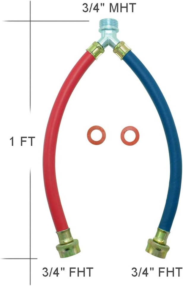 Rubber Washing Machine Y Mixer Hose Connector, Hot and Cold Color Coded