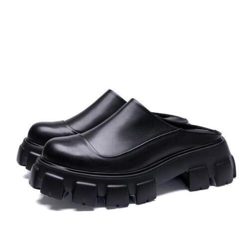 Men Round Toe Leather Platform Block Heel Slippers Casual Party Club Mules Shoes - Picture 6 of 6