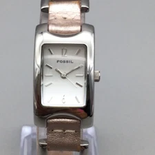 Fossil ES-1349 Watch Women Silver Tone 18mm Pink Leather Band New Battery