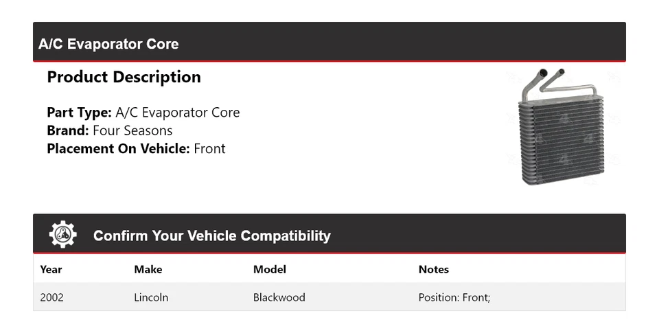 Para Lincoln Blackwood 2002 aire acondicionado núcleo evaporador delantero 4 estaciones Foto 2 de 4