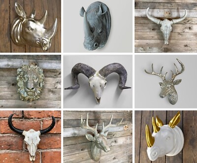 Wandmontage Tier Schädel Ornament Silber Ram Löwe Nashorn Kopf hängende SkulpturS