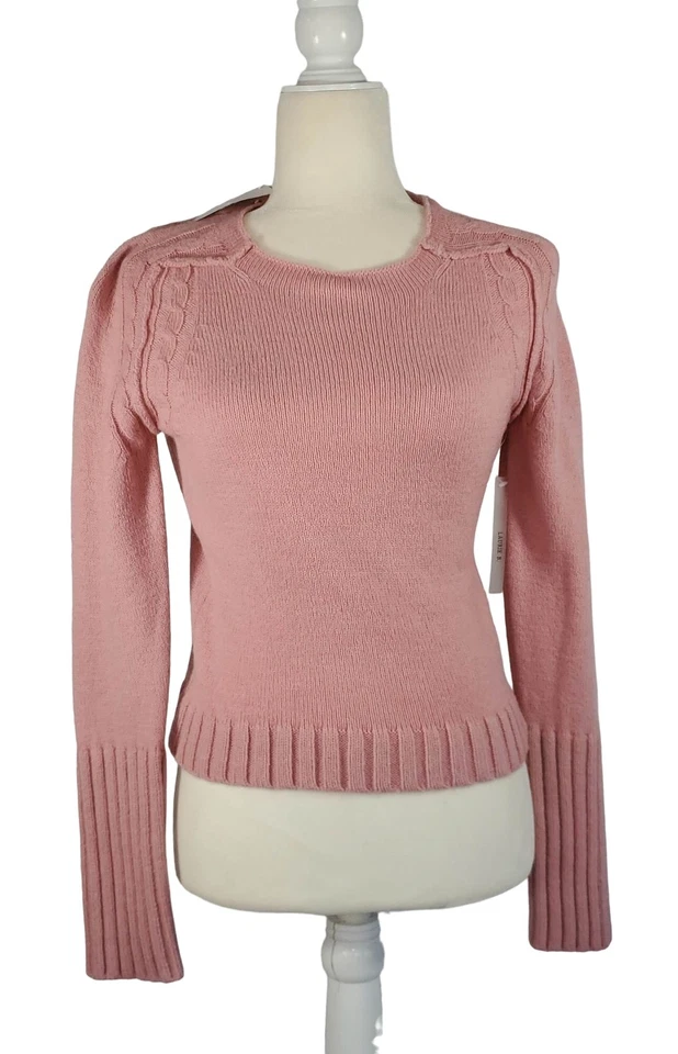 ¡Nuevo! Suéter Corto Pequeño Laurie B Mezcla Lana Rosa Tejido con Cable Capucha a Presión Foto 2 de 4