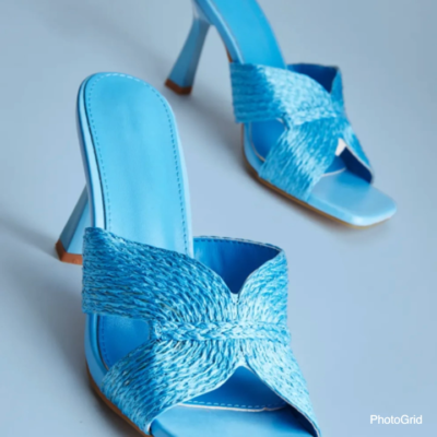 SALE SKY BLUE SIZES 5-7 BASKET WEAVE HIGH STILETTO HEEL SQUARE TOE