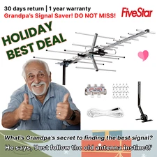 Outdoor HDTV Antenna Yagi 200 Mile Attic Roof Mount TV Antenna + Kit + Pole