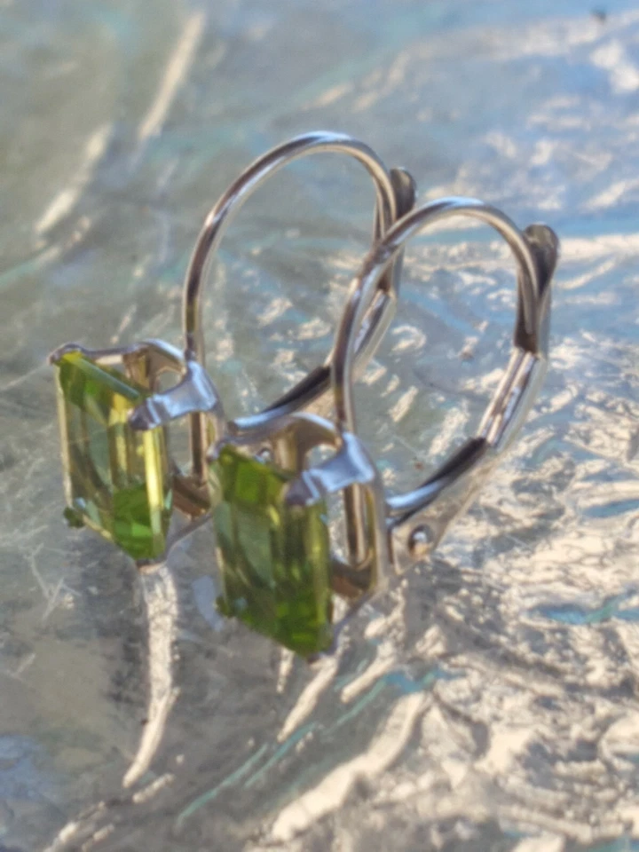Peridot Labcreated Octagon Cut Leverback Earrings 14kt Solid White Gold  - Image 4 of 4