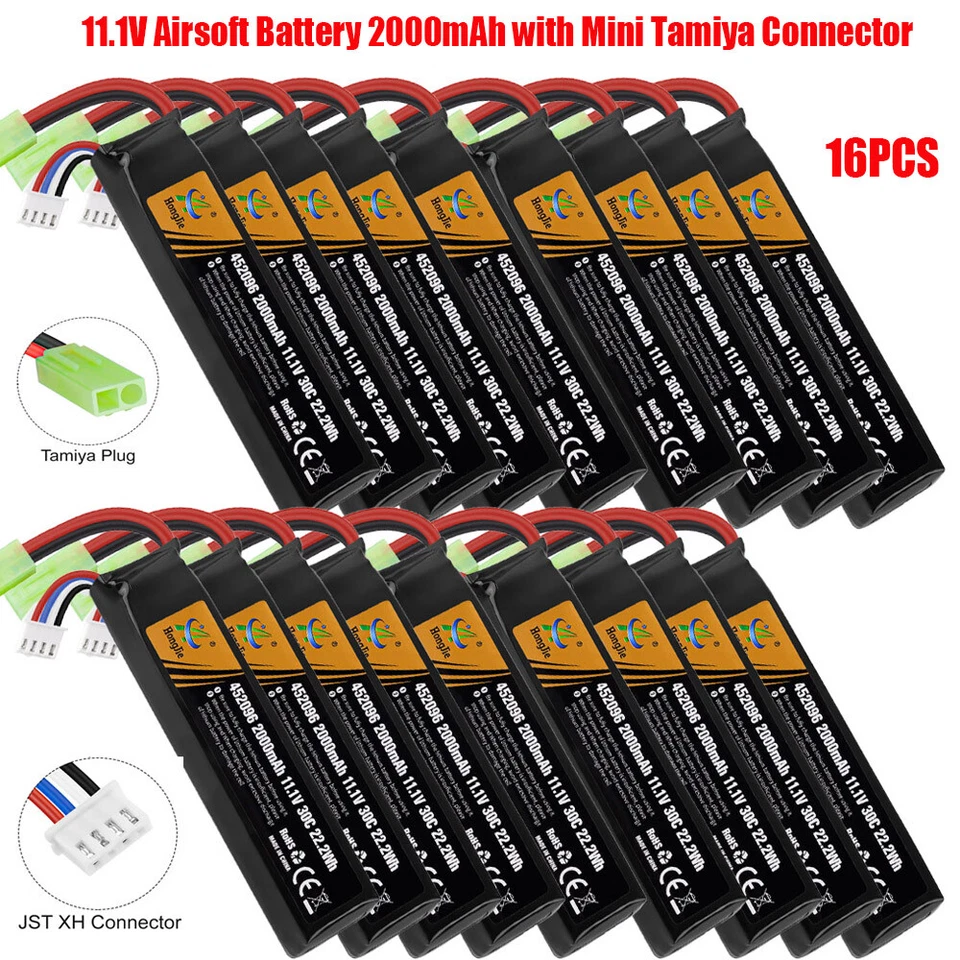 2000mAh 11,1V Airsoft Batterie 30C Hobby LiPo Akku mit Mini Tamiya Stecker NEW - Bild 2 von 4