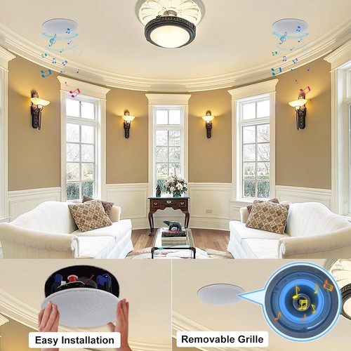 Herdio 4" Home Bluetooth Ceiling Speakers 160W + In Wall USB Amplifier Receiver - Picture 12 of 13