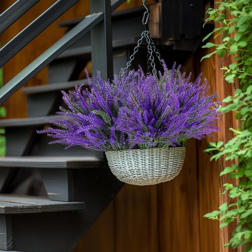 10 Stück Kunstblumen für draußen Faux Lavendel Pflanzen UV-beständig Kunststoff - Bild 17 von 18