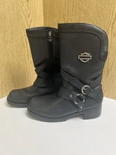 Harley-Davidson Black Leather Women’s Mid Calf Boots Size 9 Zipper Closure