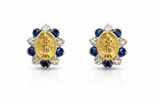 Solid 14K Yellow Gold Guadalupe Virgin Mary Screw Back CZ Stud Earrings