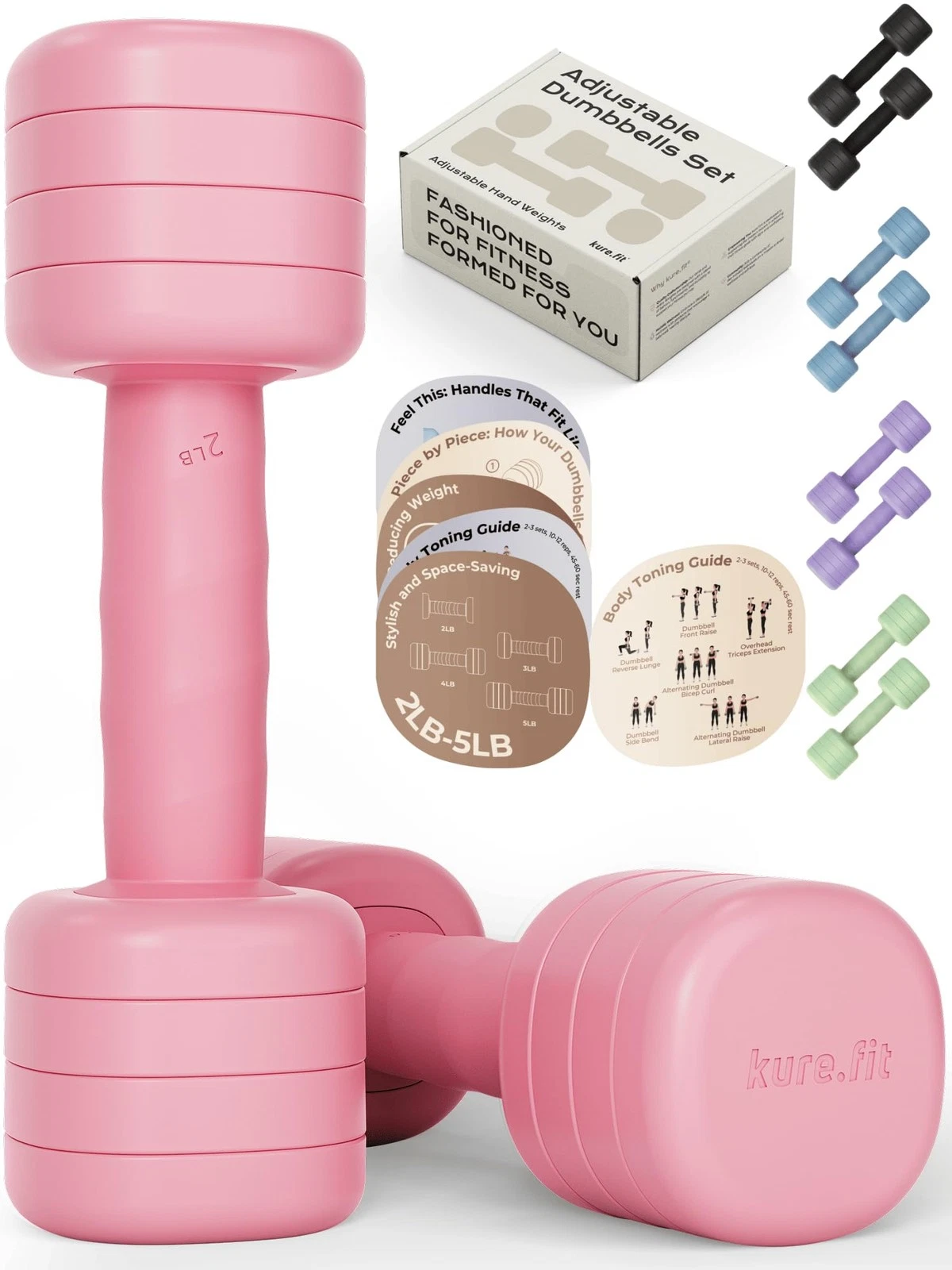 Adjustable Dumbbell Set｜2LB 3LB 4LB 5LB Light Hand Weights for Women｜One-Twis...