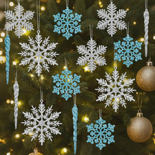 22 St&uuml;ck Weihnachtsdeko Schneeflocken Eiszapfen zum Anh&auml;nger, Weihnachtsbaumschm
